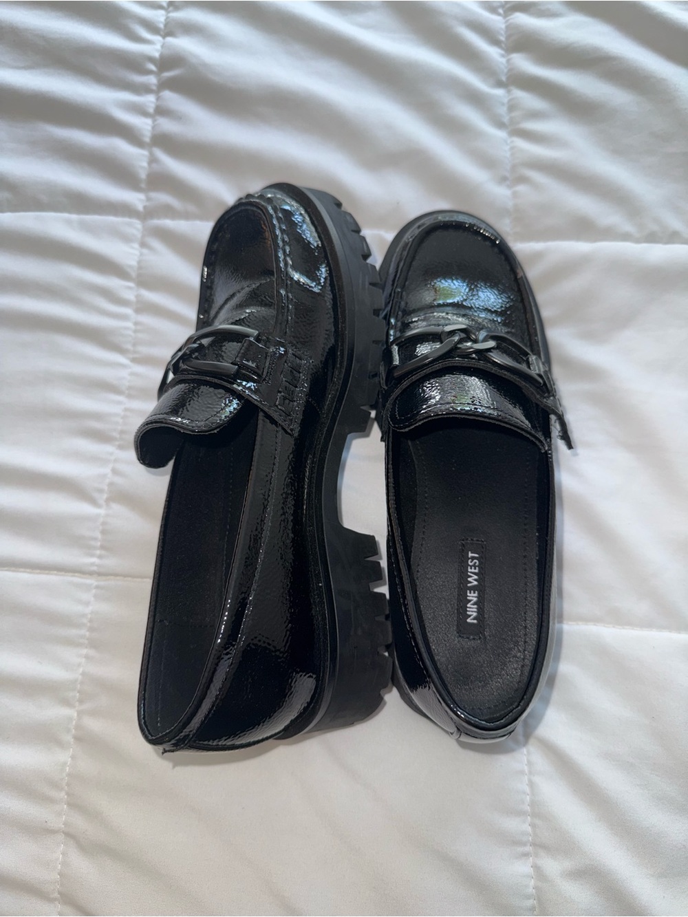 Nine West Black Patent Loafers with Lug Sole Size 8